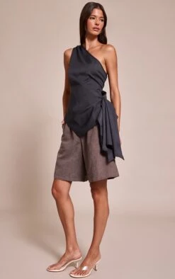 Charcoal Woven One Shoulder Drape Detail Top -Pretty Little Thing Shop 918f09bf52209c9a4f188098ff0c5792a6c9b278 CNO0877 3 charcoal woven one shoulder drape detail top