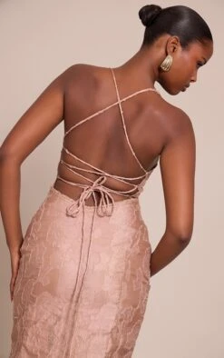 Prettylittlething Taupe Textured Lace Up Back Maxi Dress -Pretty Little Thing Shop 91b0bbc46ea81daaabdd17f5fec1550e60bd2490 CNO3771 4 taupe textured lace up back maxi dress