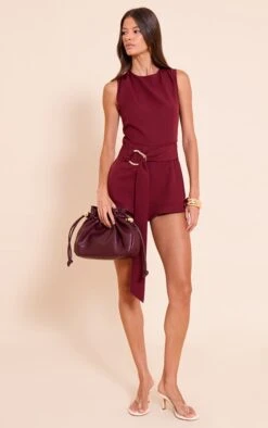 Burgundy Woven Crew Neck Belt Romper 7 Burgundy Woven Crew Neck Belt Romper -Pretty Little Thing Shop 91f5e6f1168920f7bf9d4ed6c4f3a00ea34c3dc4 CNO0480 3 burgundy woven crew neck belt playsuit