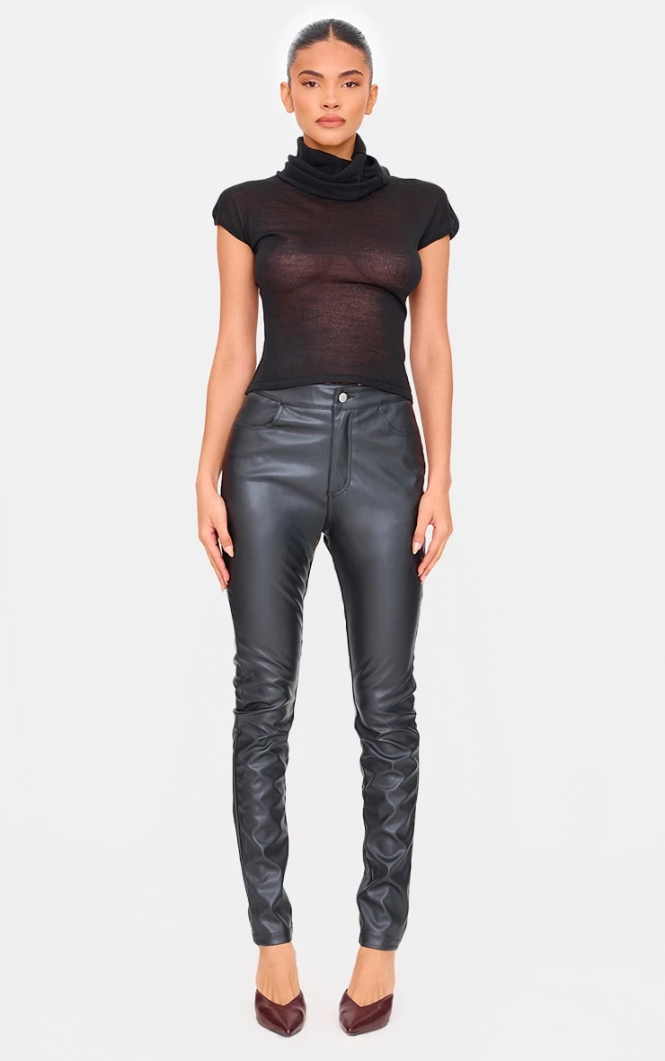 Prettylittlething Black Button Up Faux Leather Skinny Pants 2 Prettylittlething Black Button Up Faux Leather Skinny Pants - Image 2