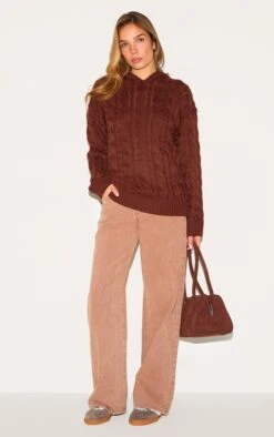 Prettylittlething Chocolate Cable Knit Oversized Hoodie -Pretty Little Thing Shop 927ac22ba4ab87c3cd4f4150c92c0c20e4afedb9 CNJ2096 3 chocolate cable knit oversized hoodie