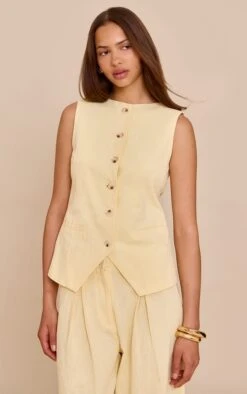 Prettylittlething Butter Yellow Linen Look Tailored Vest