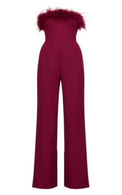 Prettylittlething Burgundy Faux Fur Bandeau Straight Leg Jumpsuit -Pretty Little Thing Shop 92d8a6801bb477832a09aeb21d0bdd817fd1dc6b cnl0502 5