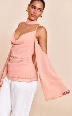 Mauve Chiffon Drape Scarf Long Top
