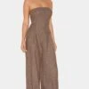 Prettylittlething Taupe Tailored Herringbone Bandeau Wide Leg Jumpsuit
