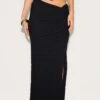 Prettylittlething Black Textured Jersey Ruched Side Maxi Skirt