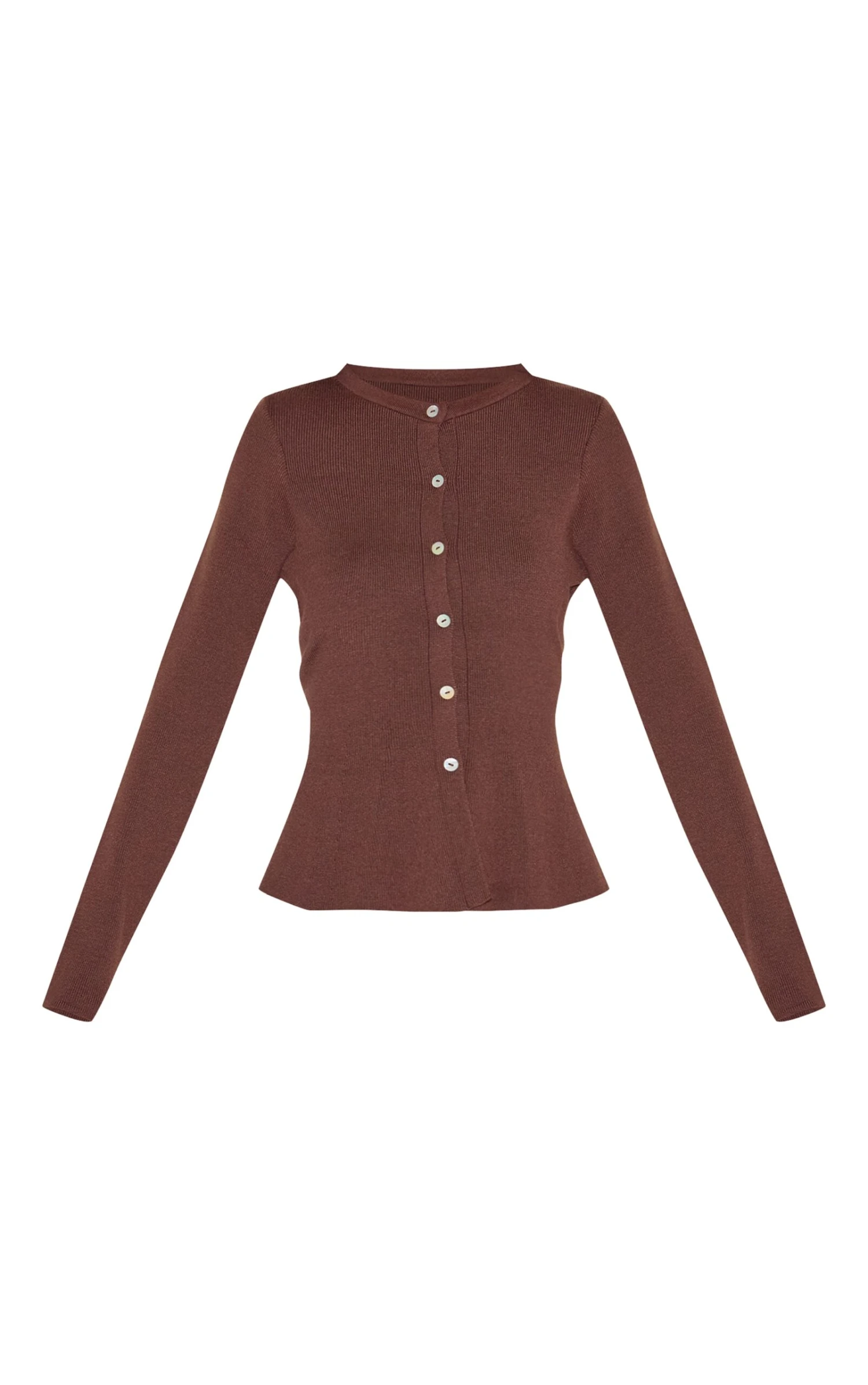 Prettylittlething Mocha Compact Knit Peplum Cardigan 5 Prettylittlething Mocha Compact Knit Peplum Cardigan - Image 5