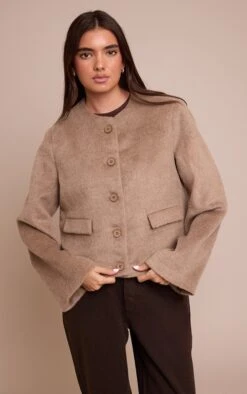Prettylittlething Taupe Brushed Wool Single Breasted Jacket