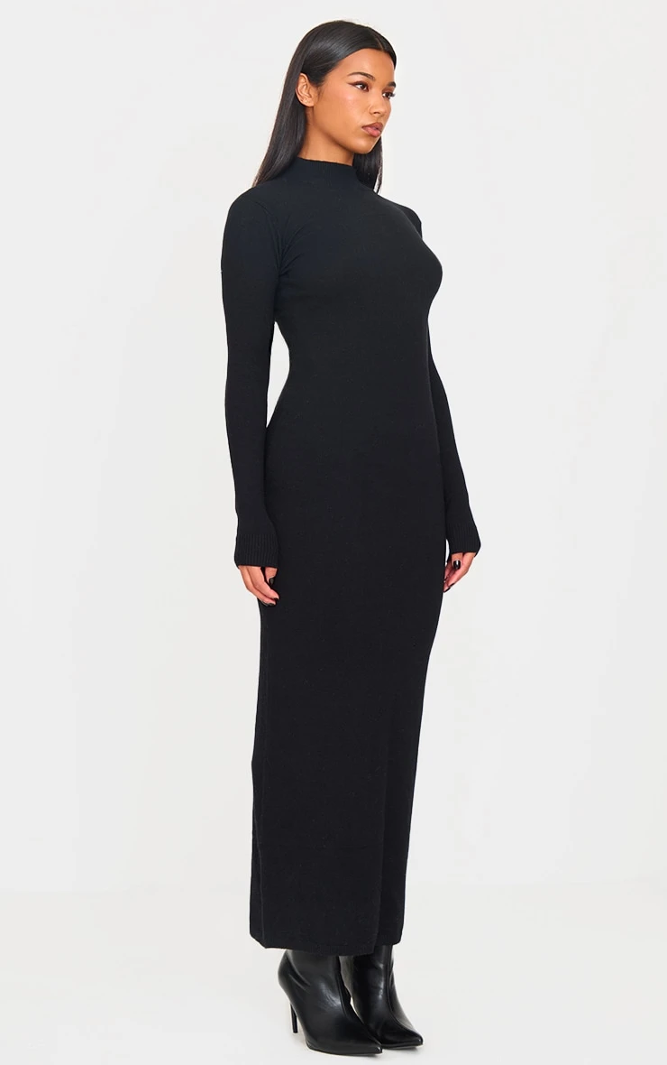 Prettylittlething Black Light Rib Knit Long Sleeve Maxi Dress 3 Prettylittlething Black Light Rib Knit Long Sleeve Maxi Dress - Image 3