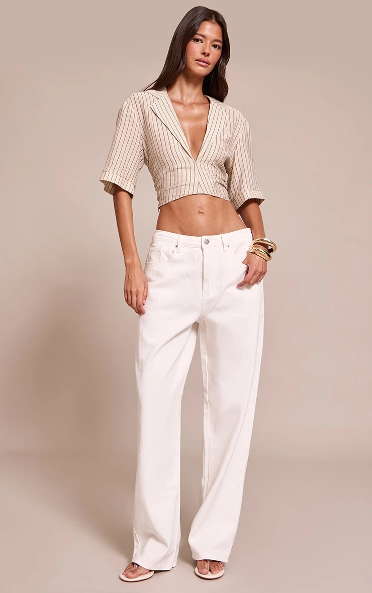 Stone Pinstripe Lightweight Woven Twist Cropped Shirt 3 Stone Pinstripe Lightweight Woven Twist Cropped Shirt - Image 3