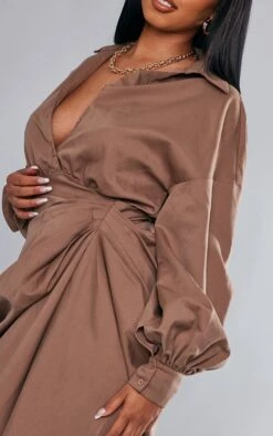 Prettylittlething Taupe Balloon Sleeve Gathered Skirt Midi Shirt Dress -Pretty Little Thing Shop 93dd175840f31fd98dd95d25679f65cf173a8912 cnd0601 4
