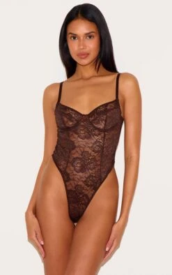 Prettylittlething Chocolate Lace Underwired Lingerie Bodysuit