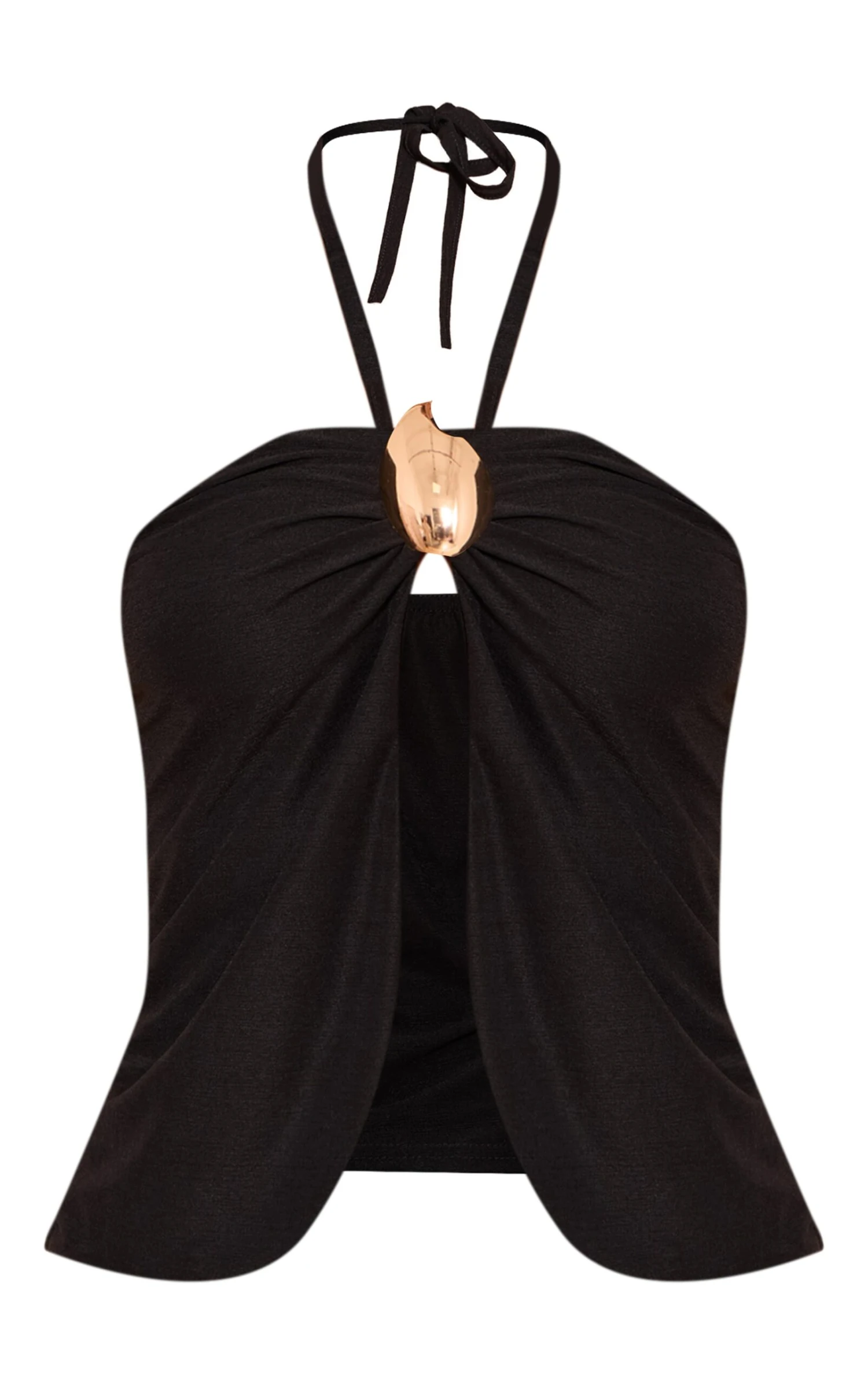 Black Chiffon Gold Trim Halter Neck Top 5 Black Chiffon Gold Trim Halter Neck Top - Image 5