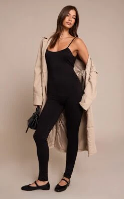 Black Spaghetti Strap Contour Jersey Jumpsuit