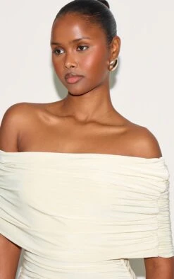 Prettylittlething Cream Double Layer Slinky Bardot One Shoulder Ruched Maxi Dress -Pretty Little Thing Shop 948b4a88803d7b8d0672b62d9f9b3b995b3edbf5 CNM8673 4 cream double layer slinky bardot one shoulder ruched maxi dress