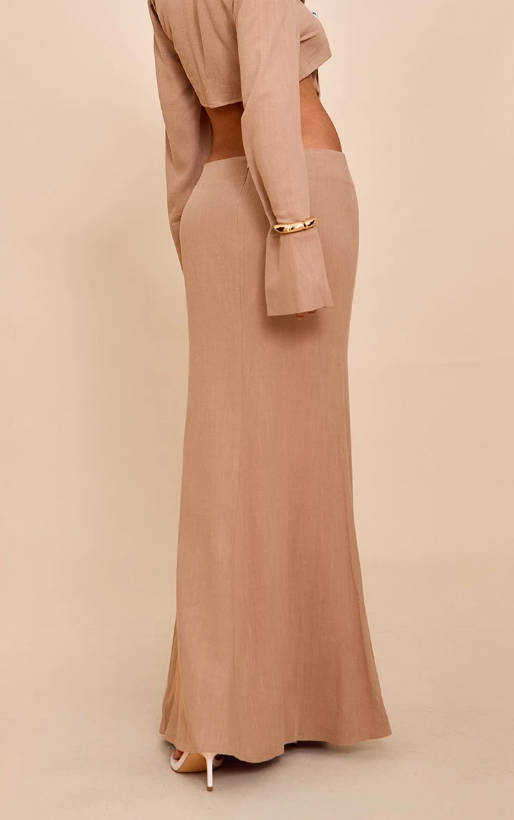 Prettylittlething Sand Linen-Blend Column Maxi Skirt 3 Prettylittlething Sand Linen-Blend Column Maxi Skirt - Image 3