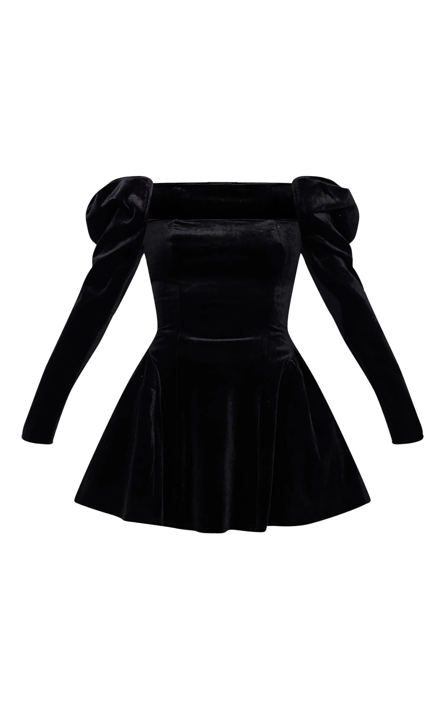 Prettylittlething Black Velvet Extreme Puff Sleeve Skater Dress 5 Prettylittlething Black Velvet Extreme Puff Sleeve Skater Dress - Image 5