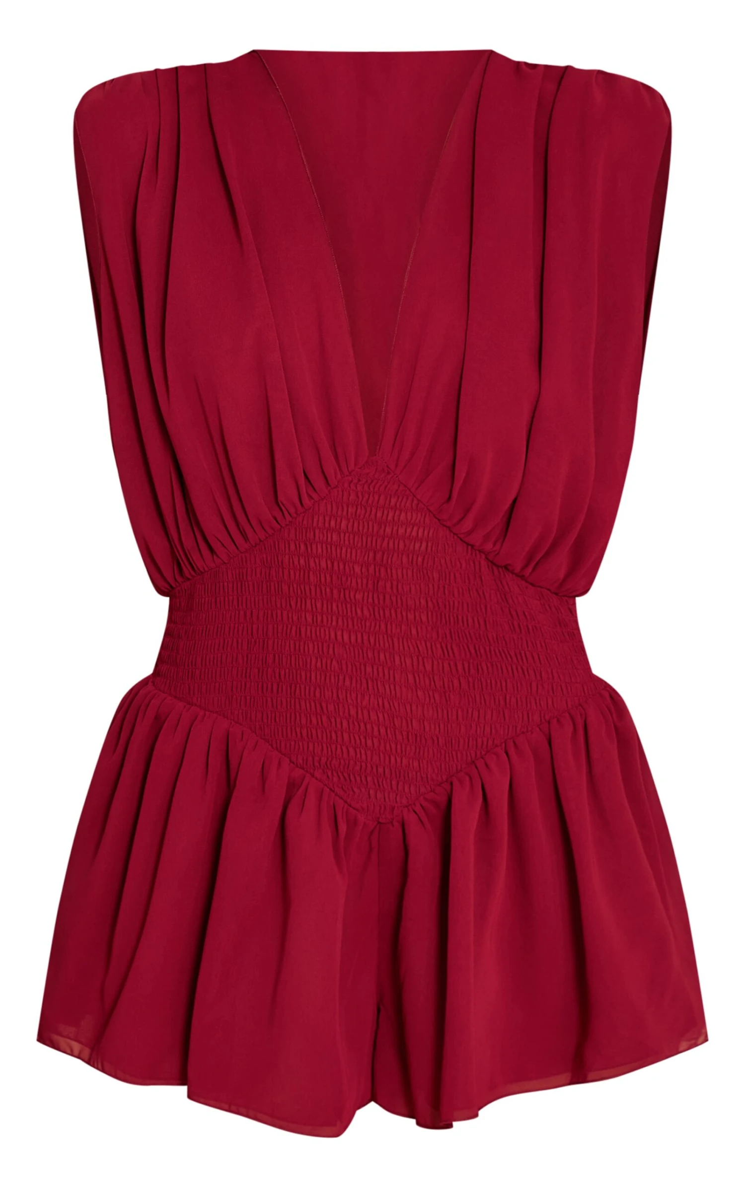 Prettylittlething Red Chiffon V Neck Shirred Waist Frill Romper 5 Prettylittlething Red Chiffon V Neck Shirred Waist Frill Romper - Image 5