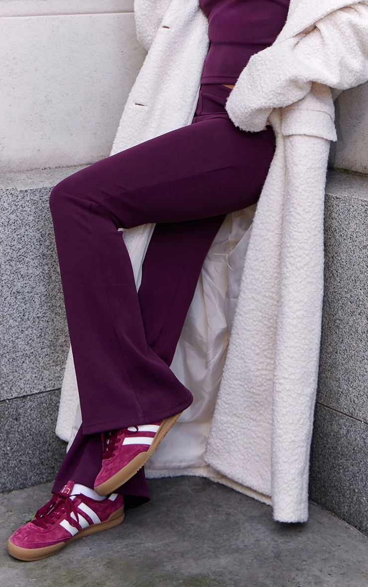 Prettylittlething Burgundy Premium Soft Touch Skinny Flare Pants 3 Prettylittlething Burgundy Premium Soft Touch Skinny Flare Pants - Image 3