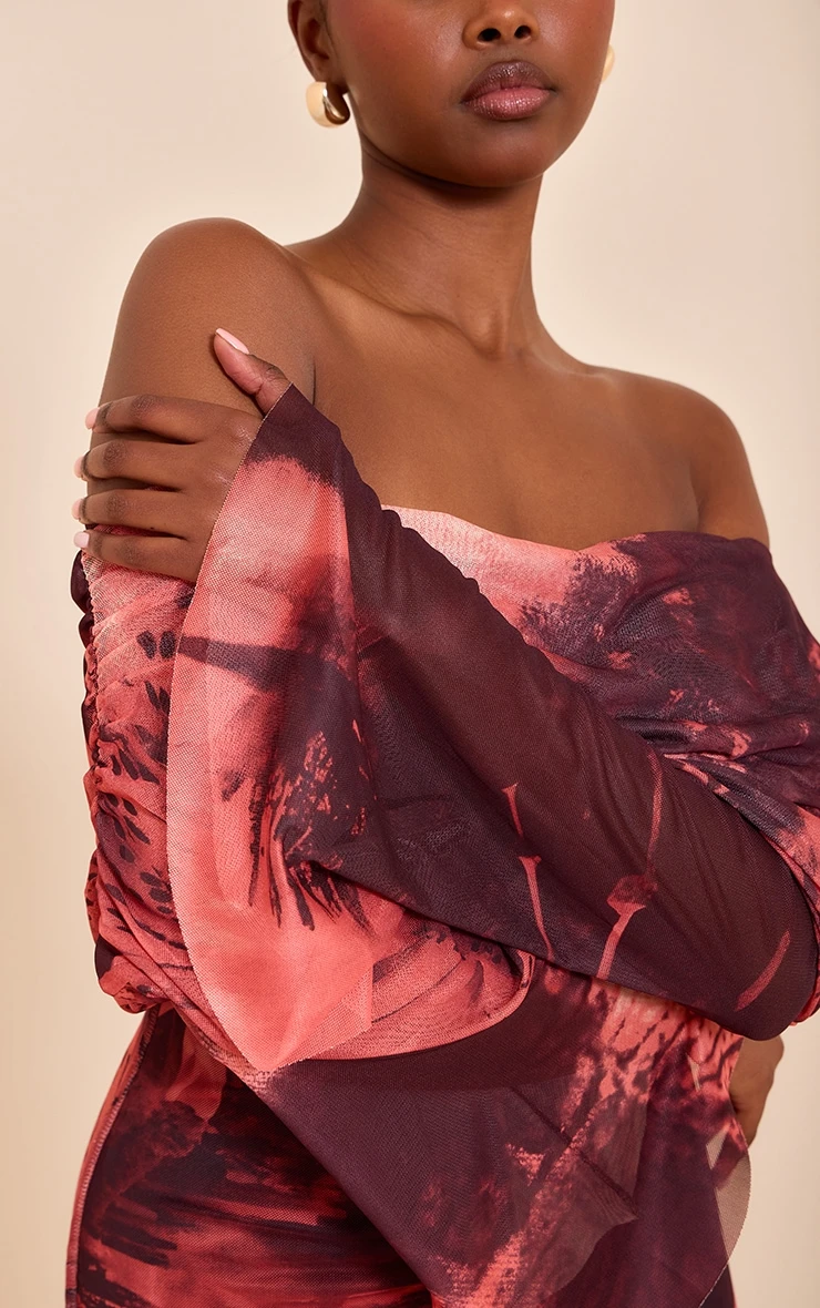 Prettylittlething Pink Leopard Print Lined Mesh Long Sleeve Mini Dress - Image 4