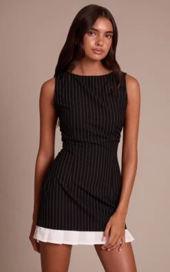 Prettylittlething Black Pinstripe Pleated Hem Detail Bodycon Dress -Pretty Little Thing Shop 9608b7be261c55141b90bd3e28fe8d002a94be1d CNO3544 3 black pinstripe pleated hem detail bodycon dress