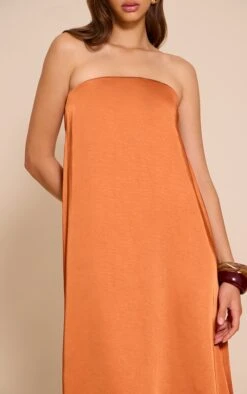 Prettylittlething Rust Textured Satin Bandeau Column Dress -Pretty Little Thing Shop 966f776832576455bdaeab929a93a74bc326b9e0 CNN3505 4 rust textured satin bandeau column dress