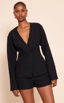 Black Tailored Mid Rise Shorts