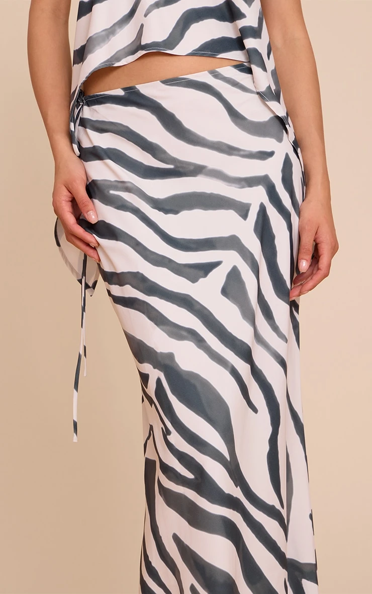 Prettylittlething Zebra Print Floaty Woven Tie Side Low Rise Maxi Skirt - Image 4
