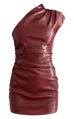 Prettylittlething PLT Label Burgundy Croc Faux Leather Ruched Asymmetrical Bodycon Dress -Pretty Little Thing Shop 96bf298e321e408d219d7910a6315c441615f6fa CNJ9841 5