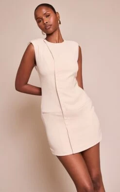 Prettylittlething Woven Cream Seam Detail Mini Dress