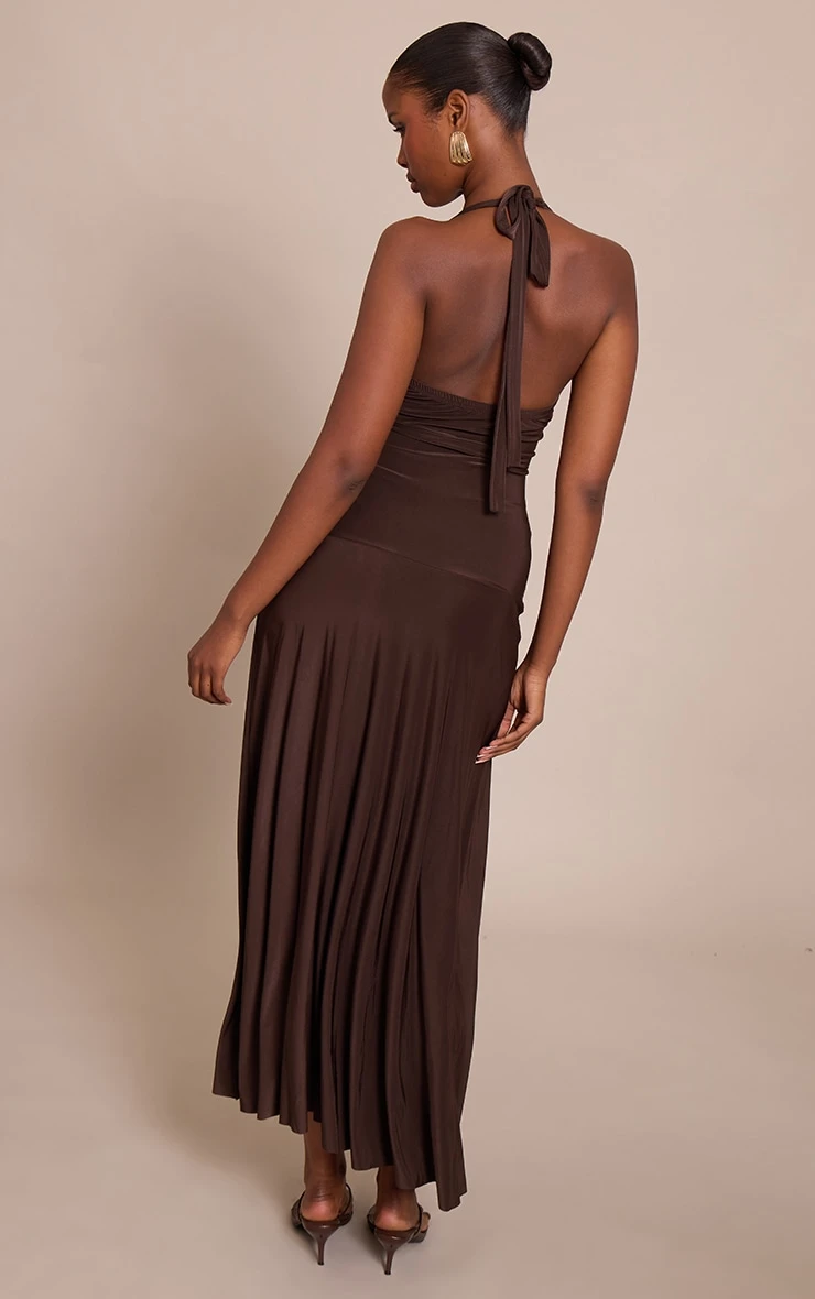 Prettylittlething Chocolate Plunge Ruched Midaxi Dress 2 Prettylittlething Chocolate Plunge Ruched Midaxi Dress - Image 2