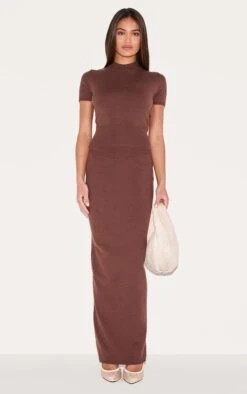Prettylittlething Chocolate Basic Knit Maxi Skirt