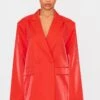 Prettylittlething Red Satin Look Oversized Boxy Blazer