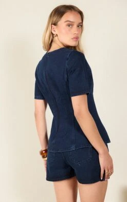 Front Page -Pretty Little Thing Shop 9872a81d4d65adb8a2d46ddf9bda28c3d10c3e2e CNM4694 2 dark indigo cinched waist peplum denim top