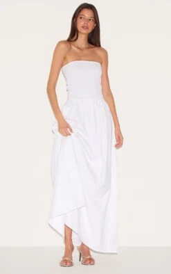 Prettylittlething White Bandeau Shirred Detail Maxi Dress -Pretty Little Thing Shop 9875c954bc8d2960e7ffc6bf9406c9b59285cff0 CNM3613 4 white bandeau shirred detail maxi dress
