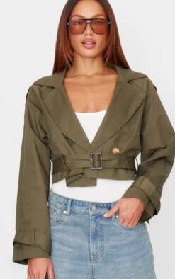 Prettylittlething Khaki Cropped Trench Coat -Pretty Little Thing Shop 98af3a75421410a6ea12e890cfd3a6b70b6cfd4b CNF5999 4 khaki cropped trench coat