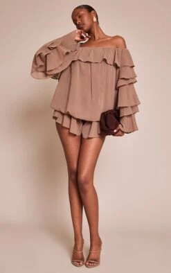 Prettylittlething Mushroom Chiffon Frill Detail Long Sleeve Romper -Pretty Little Thing Shop 98b07d00fe32725e6d1d6a08af89da28a49ef9c7 CNO3085 3 mushroom chiffon frill detail long sleeve playsuit