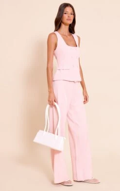 Pink Woven Button Detail Wide Leg Jumpsuit -Pretty Little Thing Shop 98e78e4e8884d6c290f9be188b202591f6eb04ee CNO0487 3 pink woven button detail wide leg jumpsuit