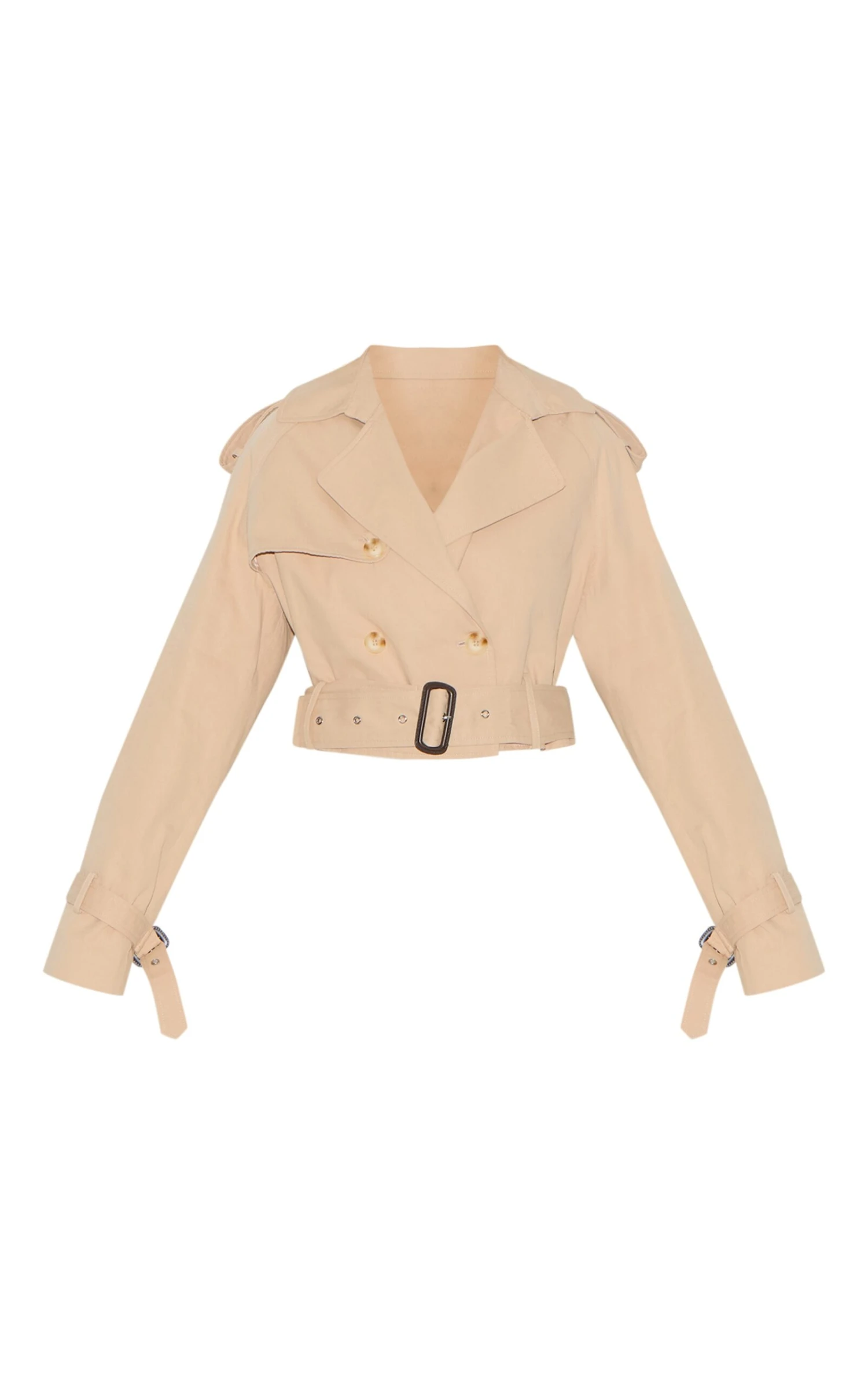 Prettylittlething Beige Cropped Belted Hem Trench Coat 5 Prettylittlething Beige Cropped Belted Hem Trench Coat - Image 5