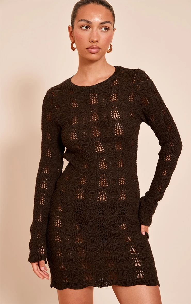 Chocolate Long Sleeve Backless Mini Dress 1 Chocolate Long Sleeve Backless Mini Dress