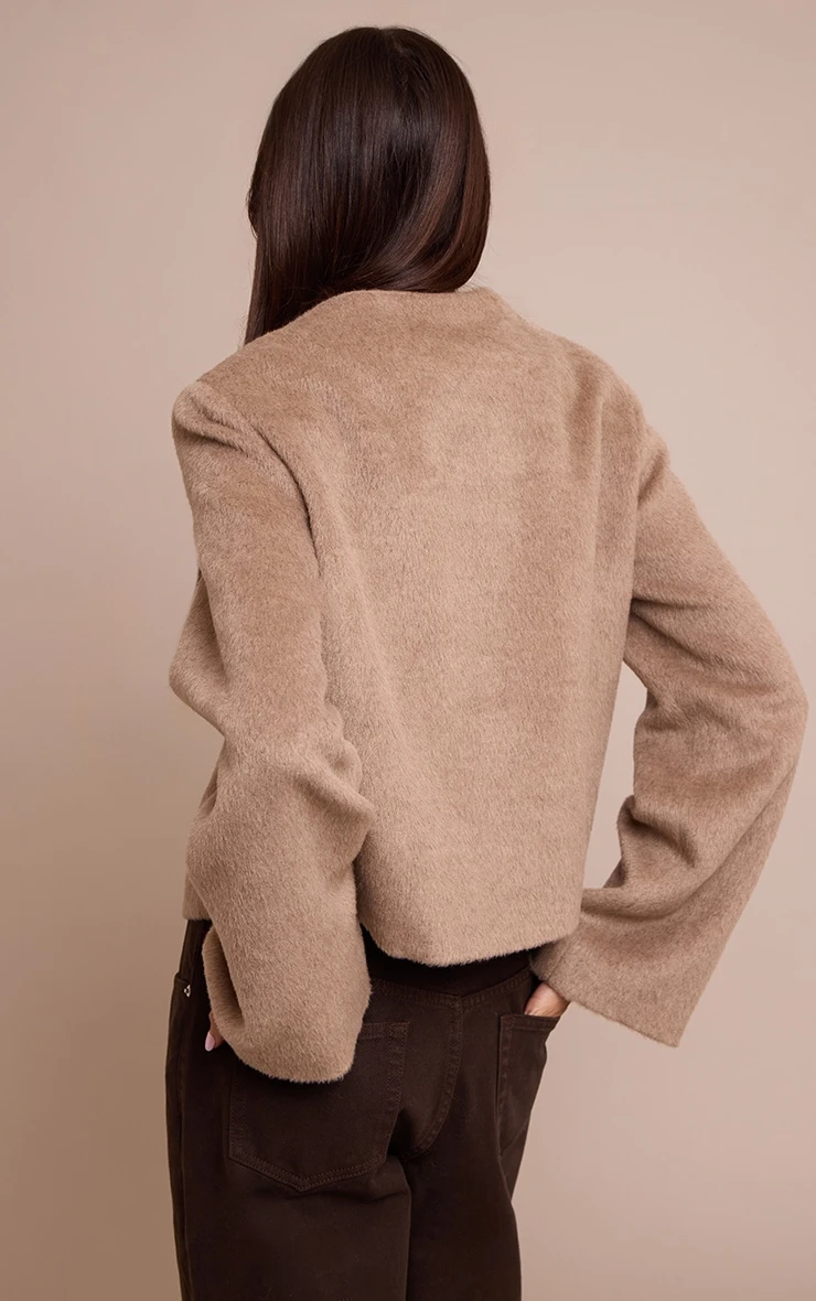 Prettylittlething Taupe Brushed Wool Single Breasted Jacket 2 Prettylittlething Taupe Brushed Wool Single Breasted Jacket - Image 2