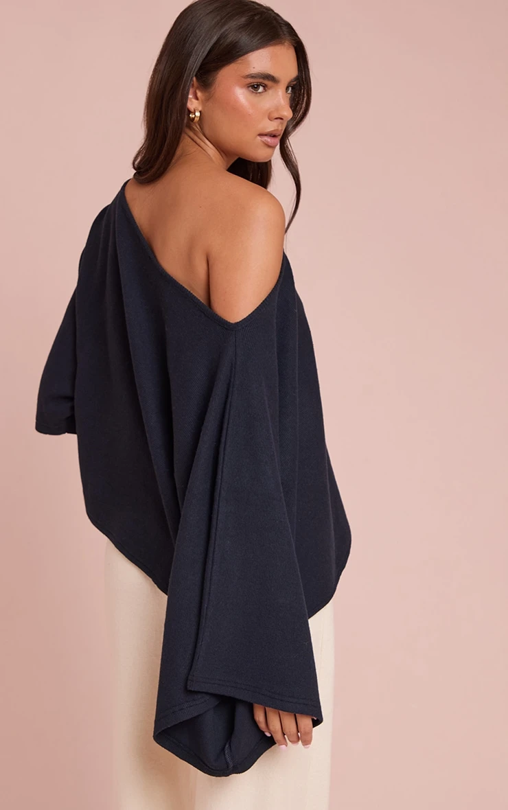 Prettylittlething Navy Heavy Brushed Rib Cape Sleeve Top 2 Prettylittlething Navy Heavy Brushed Rib Cape Sleeve Top - Image 2