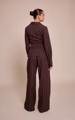 Dark Brown Woven Pinstriped Straight Leg Pant -Pretty Little Thing Shop 993c2f3ae13c7268722f664acf003d9cb5b377a6 CNO0656 3 dark brown woven pinstriped straight leg trouser
