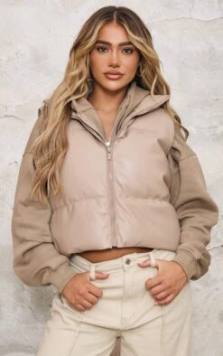 Prettylittlething Truffle Faux Leather Drop Hem Vest