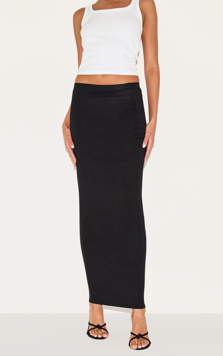 Prettylittlething Black Jersey Low Rise Maxi Skirt 1 Prettylittlething Black Jersey Low Rise Maxi Skirt