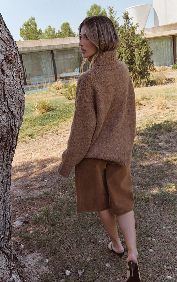 Camel Roll Neck Balloon Sleeve Oversized Sweater 2 Camel Roll Neck Balloon Sleeve Oversized Sweater - Image 2