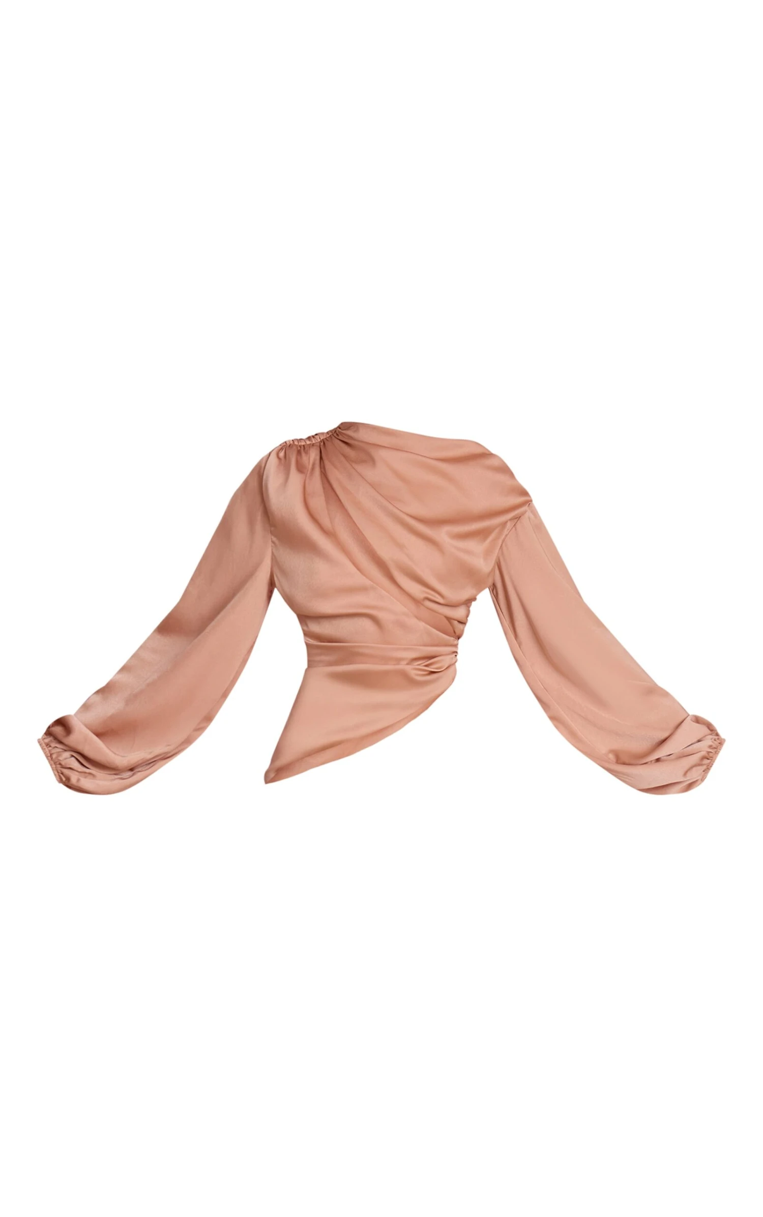Peach Satin Cut Out Long Sleeve Blouse 5 Peach Satin Cut Out Long Sleeve Blouse - Image 5