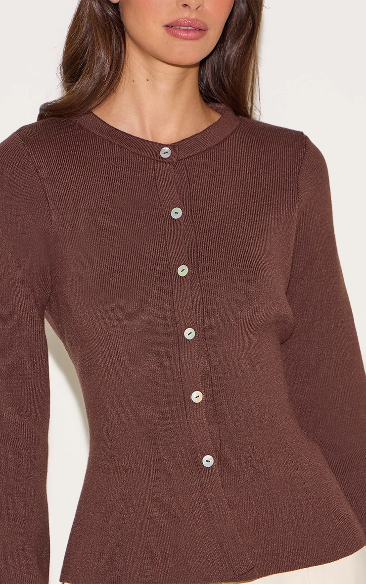 Prettylittlething Mocha Compact Knit Peplum Cardigan 4 Prettylittlething Mocha Compact Knit Peplum Cardigan - Image 4
