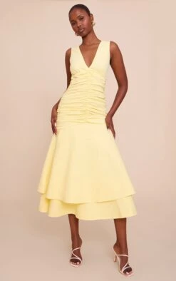 Prettylittlething Lemon Woven Ruched Dropped Waist Midaxi Dress -Pretty Little Thing Shop 9a65850d684a3161ce45872823374b45518ad845 CNN3805 3 lemon woven ruched dropped waist midaxi dress