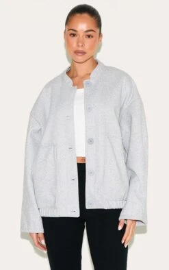 Prettylittlething Grey Herringbone Oversized Bomber